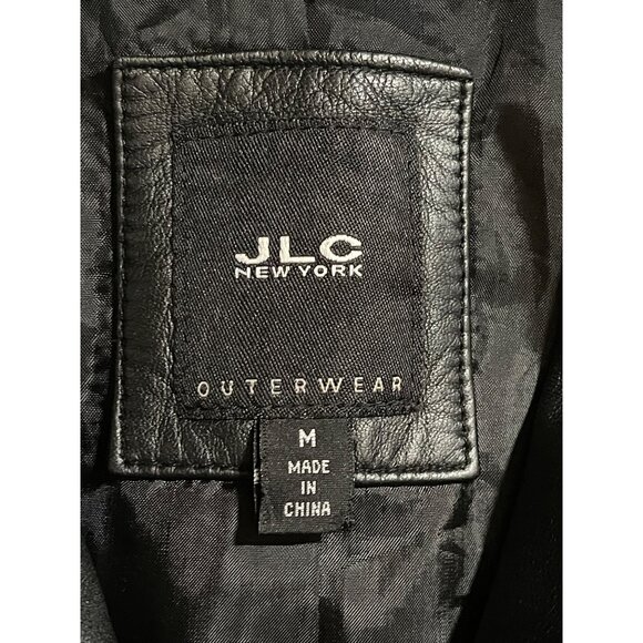 JLC New York Womens Black Leather Jacket Size Medium Modern Zip Up Fully Lined - Picture 5 of 8